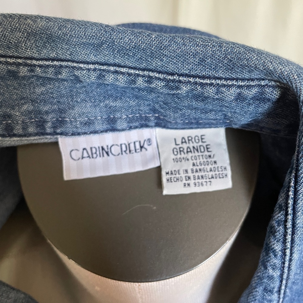 Vintage 90s Blue Denim button up tank blouse szLg - Picture 5 of 7